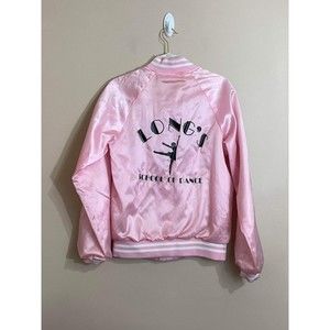VTG Womens Longs School of Dance Satin Bomber Jacket Size Small Pink Barbiecore
